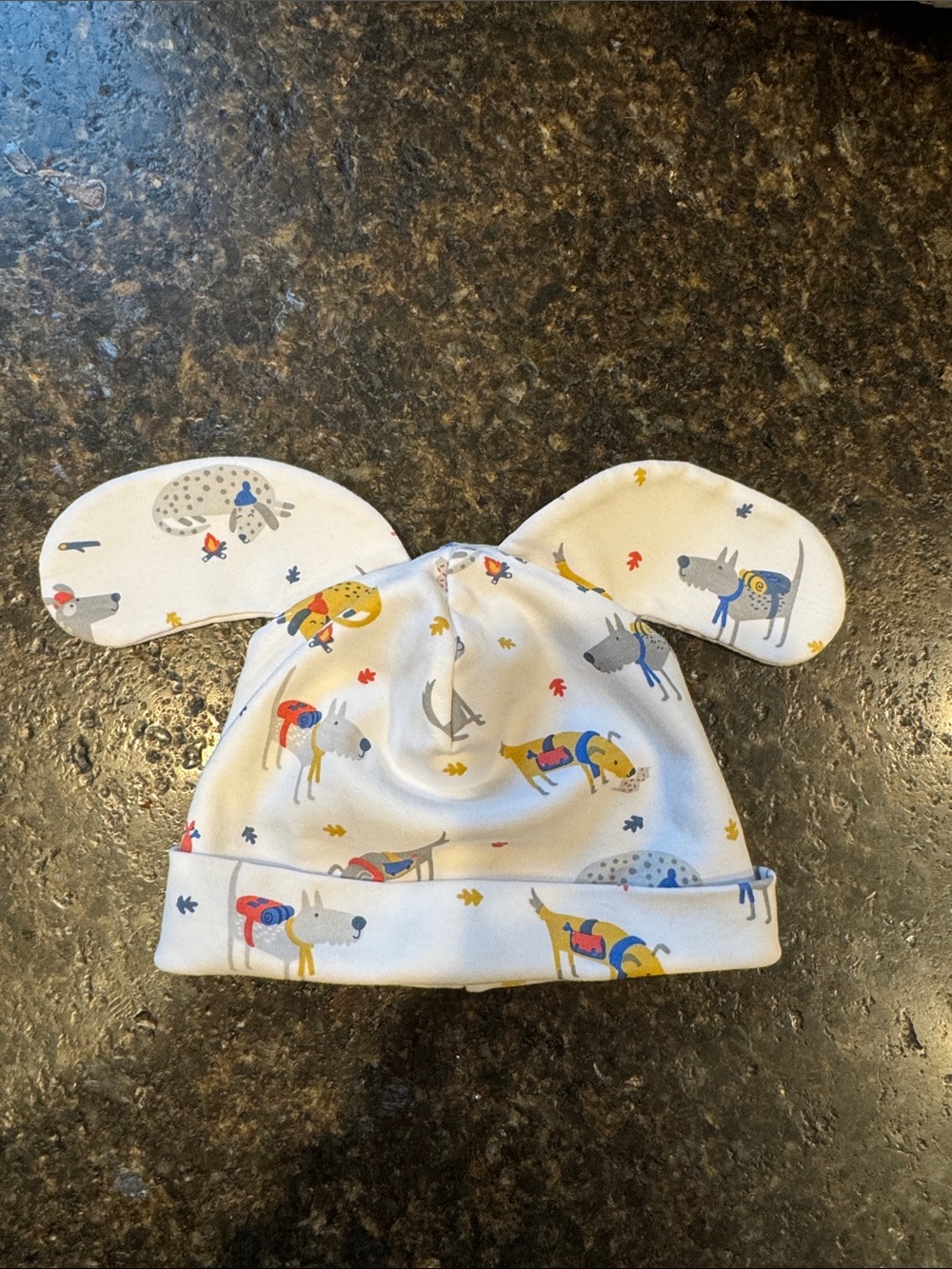 Kissy kissy baby Ear Hat - White Base with Multicolor dogs